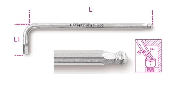 Chiave maschio esagonale piegata inox beta 96bpinox - dettaglio 1