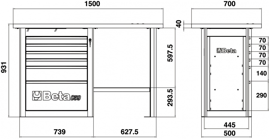 Banco da lavoro endurance  beta c59c dimensioni