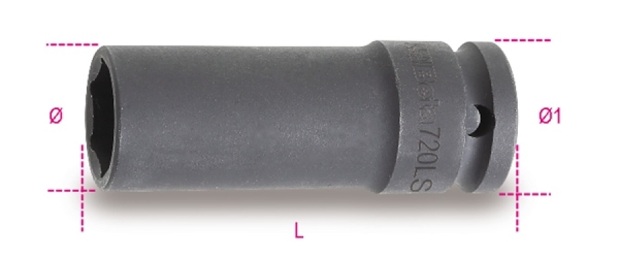 Beta BETA 720LS MM.21 CHIAVE A BUSSOLA ESAGONALE ATTACCO 1/2" LUNGA SOTTILE FOSFATATA 