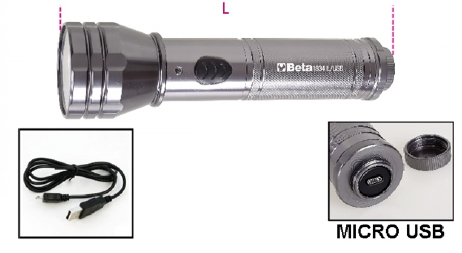 Torcia led ricaricabile beta 1834l/usb - dettaglio 1