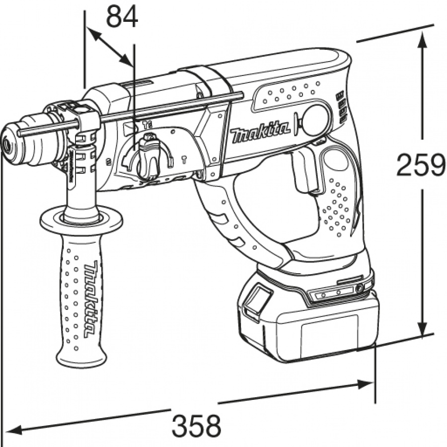 Disegno Trapano Tassellatore SDS Plus 3 funzioni mm. 20 Makita BHR202RFE 18V 3,0 Ah