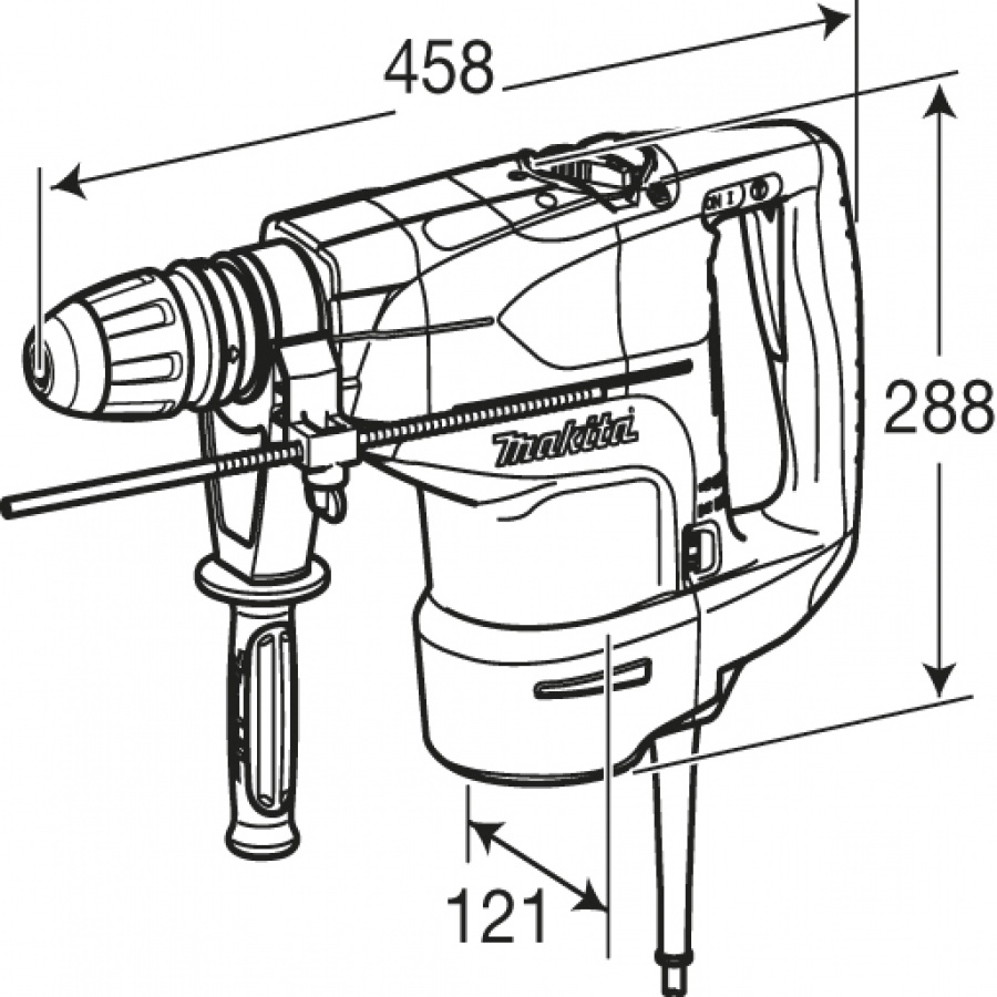 Disegno Martello Demolitore Rotativo 1350W Makita HR4501C mm. 45