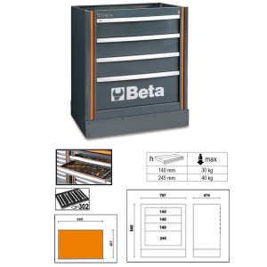 Modulo fisso con 4 cassetti per arredo officina beta c55m4 055000212 - dettaglio 1