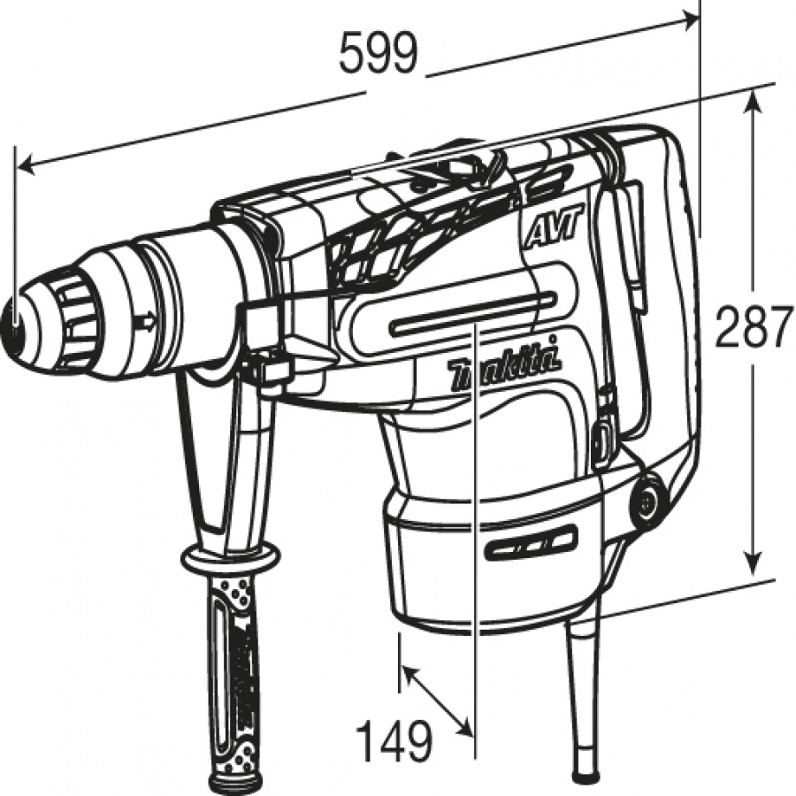 Disegno Martello Demolitore Rotativo Makita HR5211C 1500W mm. 52