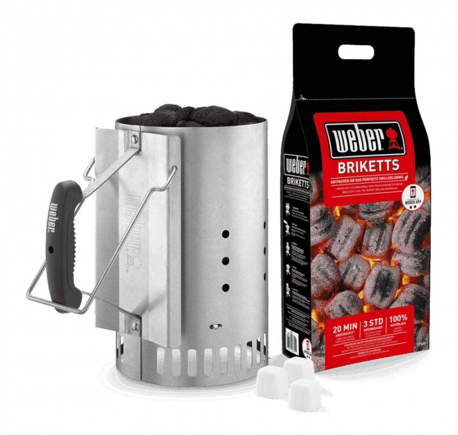 Weber kit 3 in 1 ciminiera di accensione, 2 kg di bricchetti, 3 cubetti accendifuoco - dettaglio 1