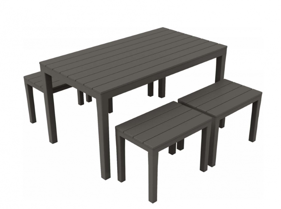 Progarden samoa set panche e tavolo rettangolare con effetto doghe - dettaglio 1