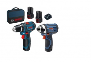 Bosch Kit Utensili 12V GSB 12V-15 + GDR 12V-105 con batterie 2,0 Ah e caricabatterie - 0615990L9C