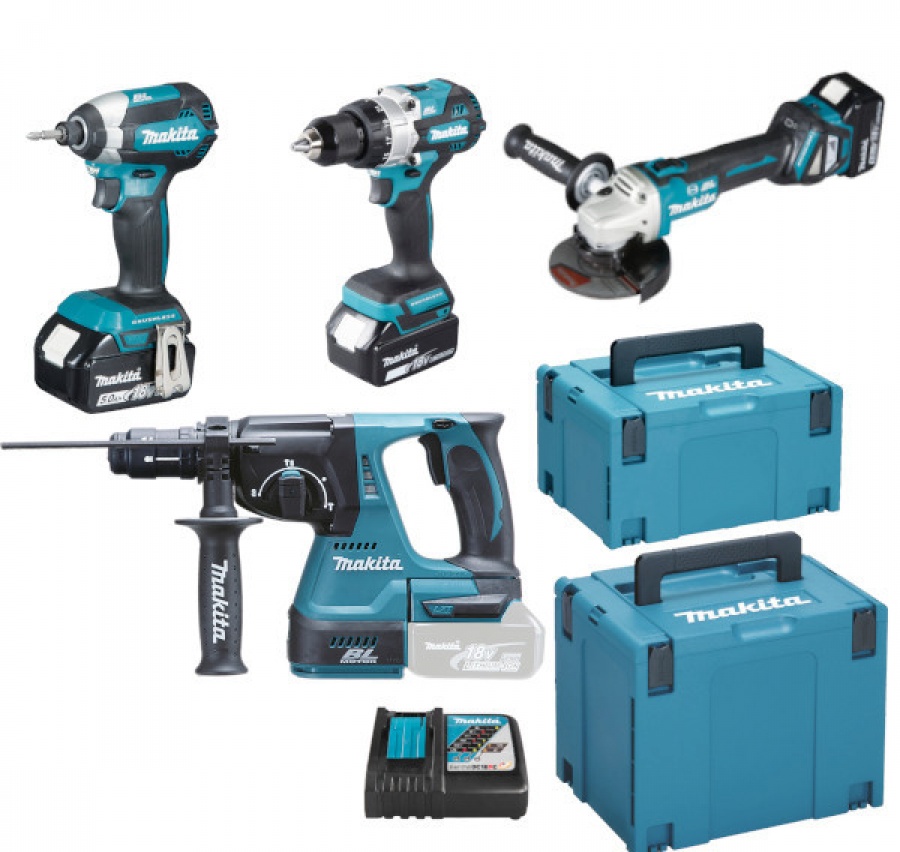 Makita DLX4158TJ Set 4 elettroutensili 18 V con batterie - DLX4158TJ