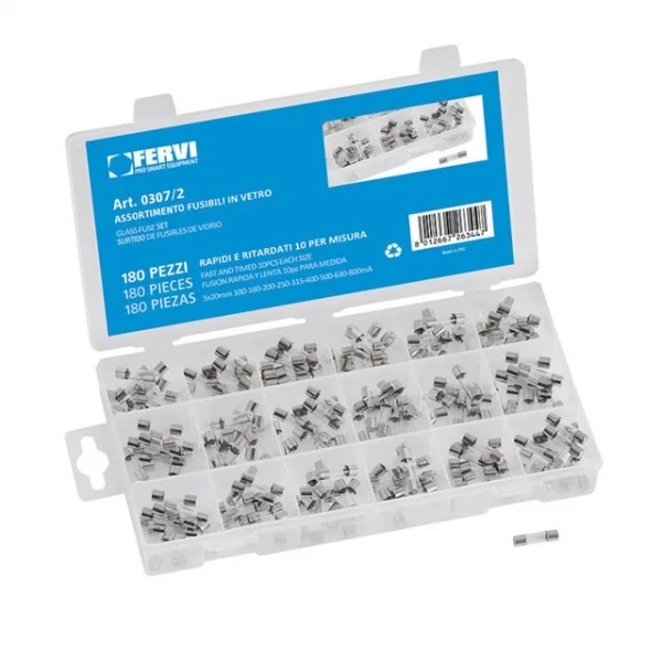 Fervi 0307/2 assortimento fusibili in vetro 5x20 mm 180 pz. 0307/2 - dettaglio 1