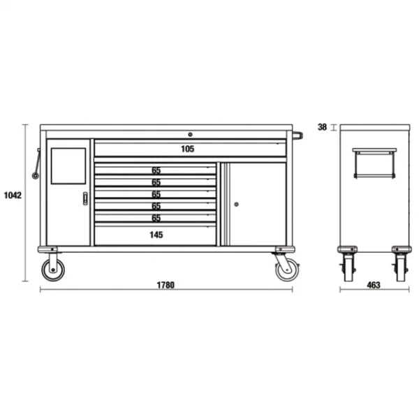 Beta c45pro 2.0 mws/x cassettiera mobile work station 7 cassetti con piano inox - dettaglio 2
