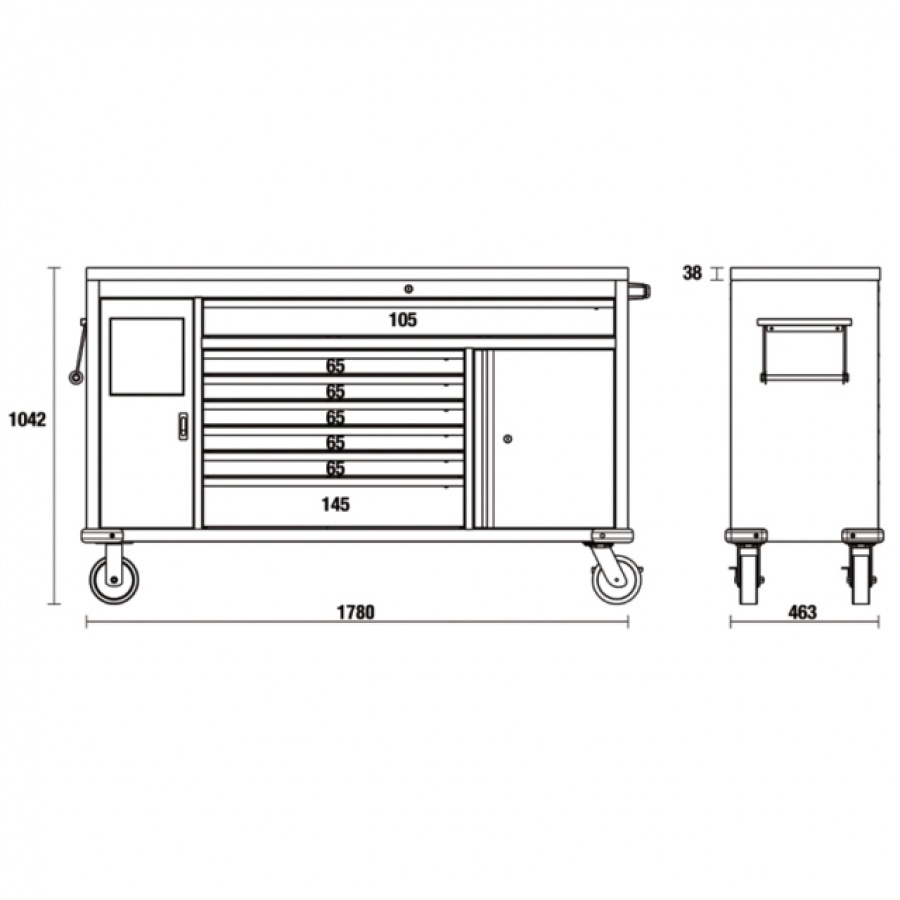 Beta c45pro mws/w cassettiera mobile work station 7 cassetti con piano in legno - dettaglio 2