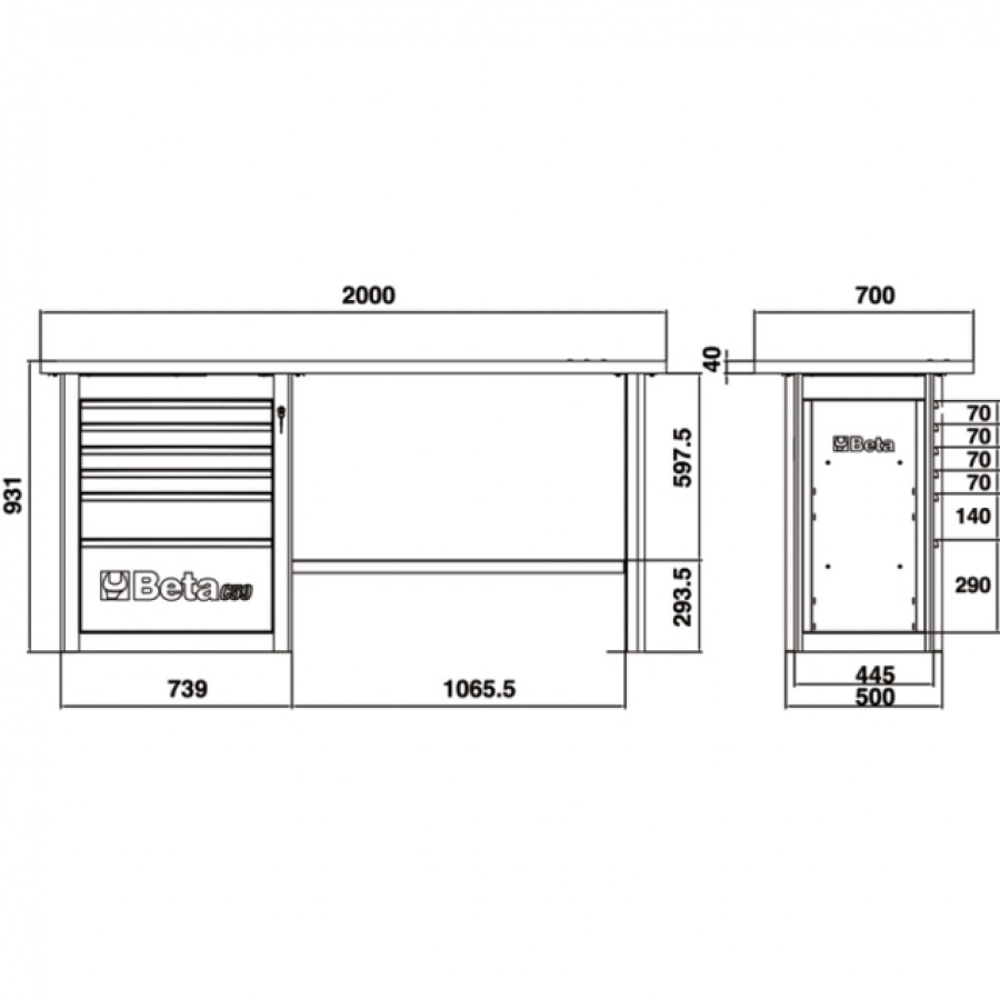 Beta c59a banco da lavoro endurance con cassettiera - dettaglio 5