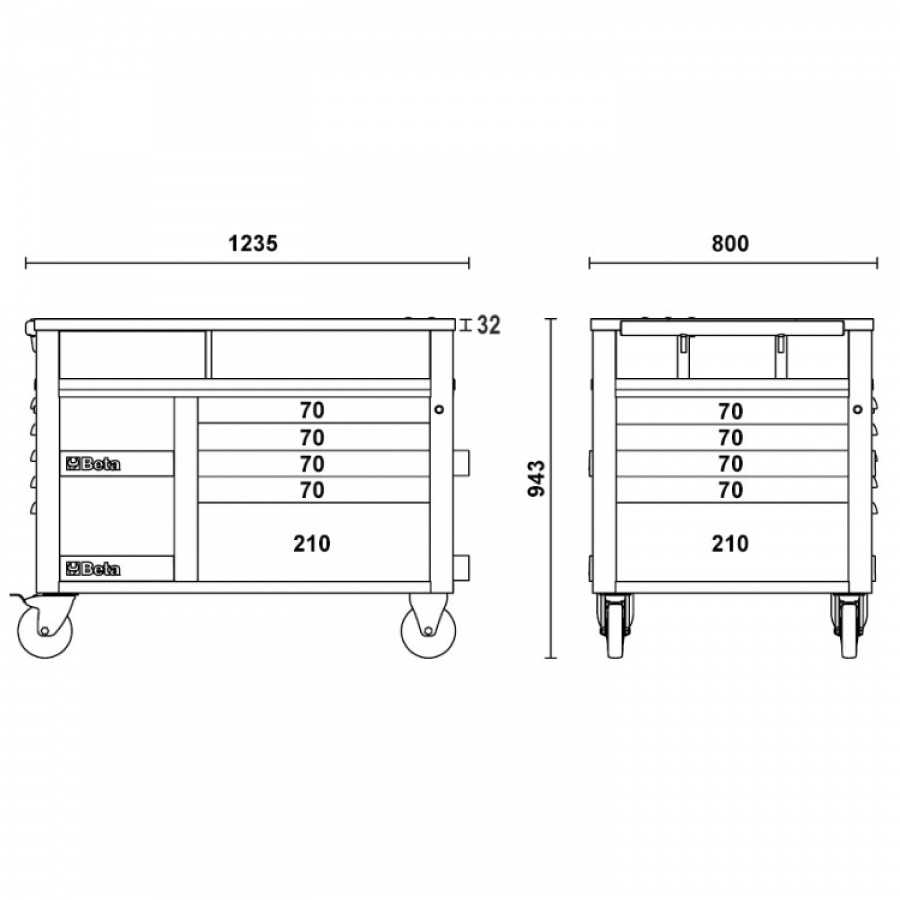 Beta rsc28 carrello supertank con piano in legno e 10 cassetti - dettaglio 5