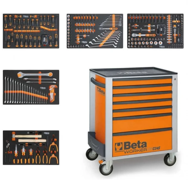 Beta BW 2400S 7/E-M Cassettiera mobile arancione con assortimento in termoformati 309 Pz.