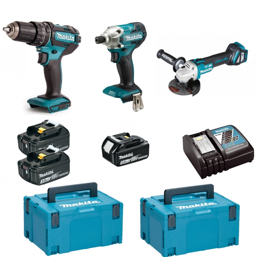 Makita DGX2313J Set di avvitatori con smerigliatrice angolare 18 V con batterie - DGX2313J