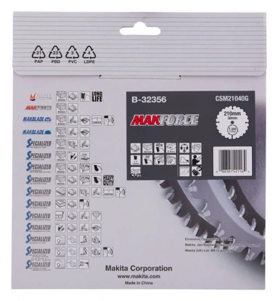 Makita b-32356 makforce lama per sega circolare 210x30 mm per legno - dettaglio 3