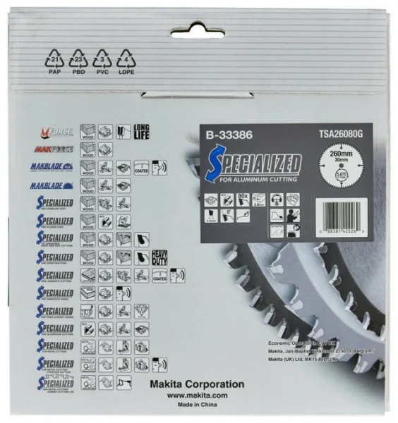 Makita b-33386 specialized lama tct per seghe da banco 260x30 mm per alluminio - dettaglio 3