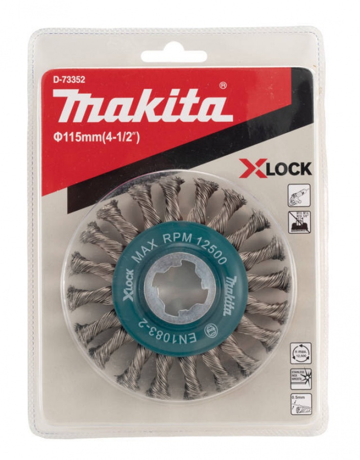 Makita d-73352 spazzola a ruota x-lock filo inox intrecciato full per acciaio - dettaglio 4