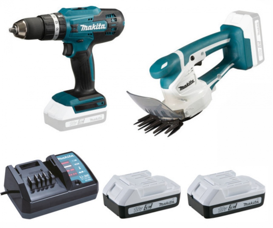 Makita DK18B56Y Set trapano a percussione e cesoie 18 V con batterie - DK18B56Y