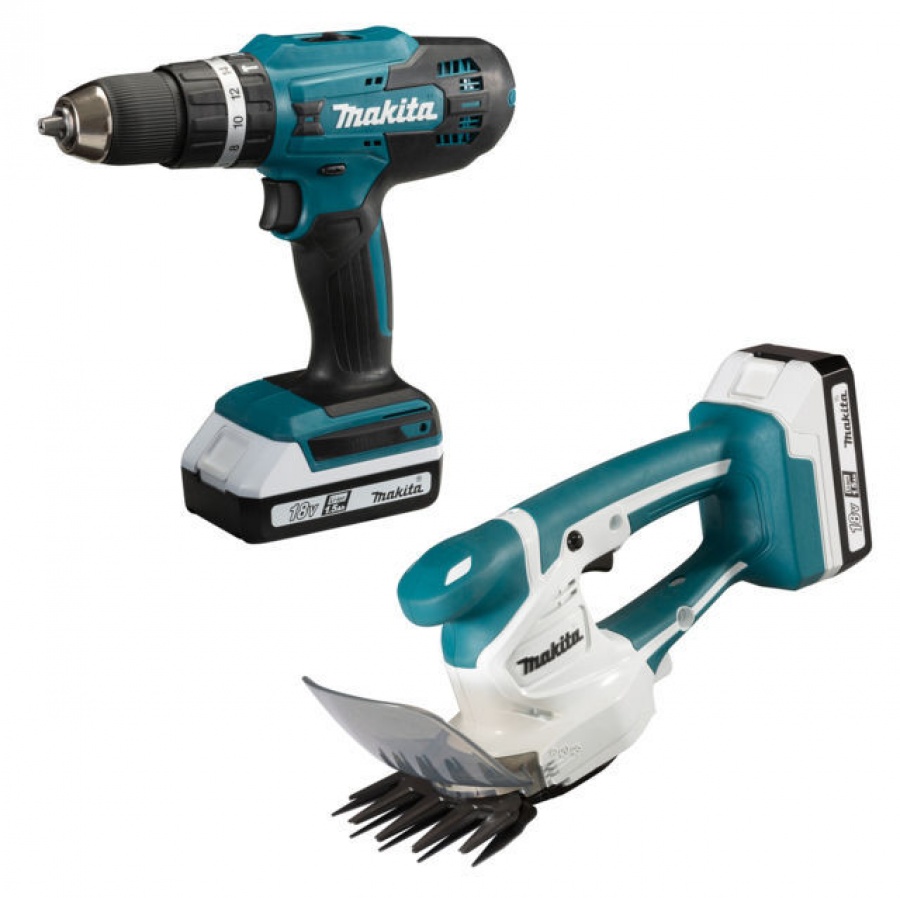 Makita DK18B56Y Set trapano a percussione e cesoie 18 V con batterie - DK18B56Y