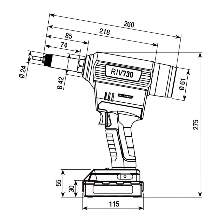 Rivit riv730 rivettatrice per inserti brushless a batteria 18v - dettaglio 2