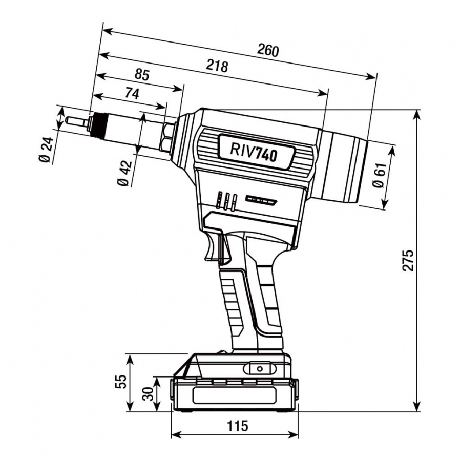 Rivit riv740 rivettatrice per inserti brushless a batteria 18v - dettaglio 2