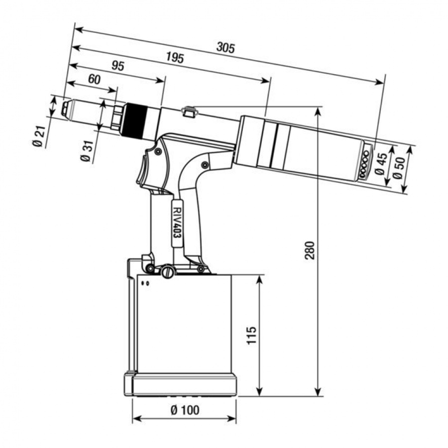 Rivit riv403 rivettatrice oleopneumatica per rivetti standard 4,0 - 6,4 mm r6352200 - dettaglio 2