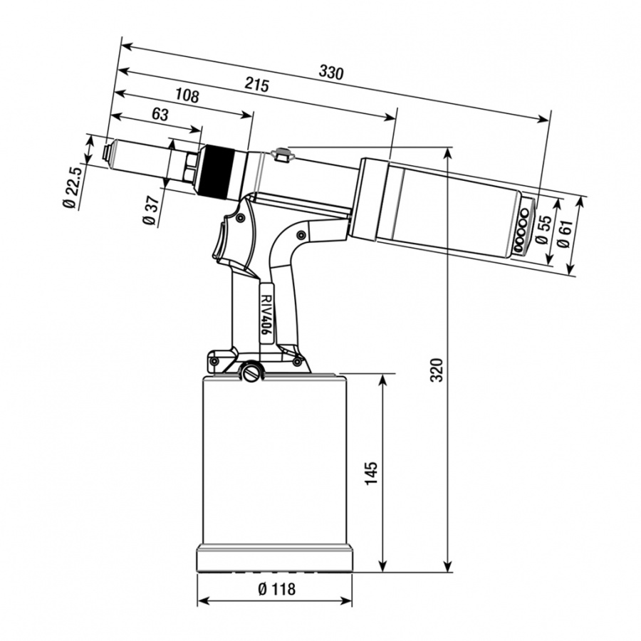 Rivit riv406 rivettatrice oleopneumatica per rivetti 4,8 - 6,4 mm r6352300 - dettaglio 2