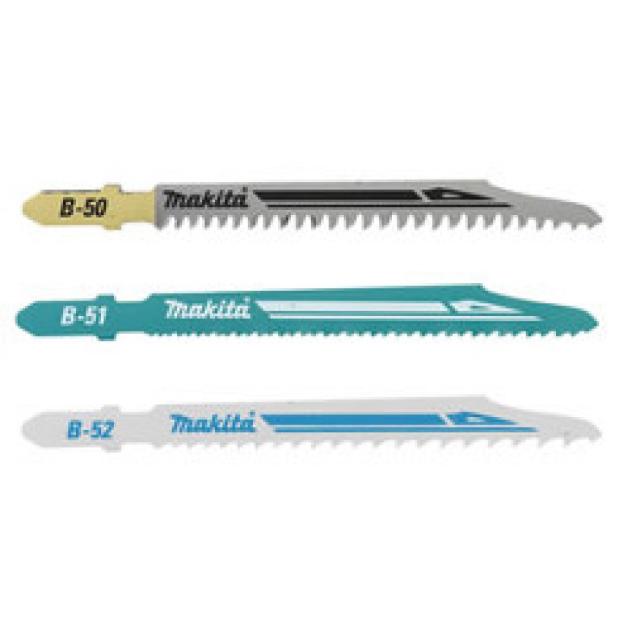 Set Lame per Seghetti Alternativi Attacco Europeo Makita, Bosch, Aeg, Dewalt, Festo, Hitachi Makita art. B-06909 Tipo B-50 , B-51 , B-52 mm. 77 pz. 3