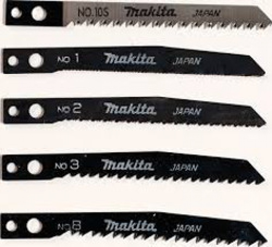 Kit Lame per Seghetti Alternativi Attacco Makita 2 Fori Makita art. A-86882 Tipo 1 - 2- 3 - 8 8 - 10S pz. 5