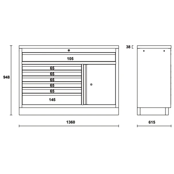 Beta c45pro 2.0 m7a/w modulo fisso con 7 cassetti per arredo officina 045002171 - dettaglio 2