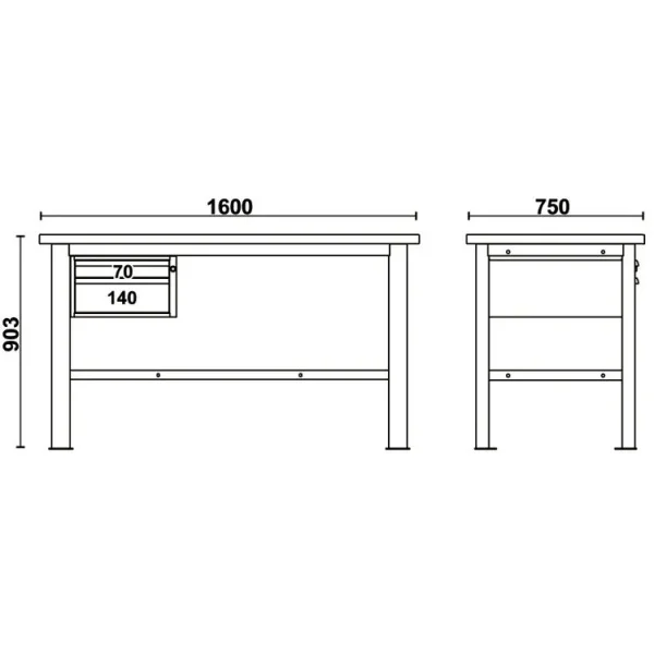 Beta c58bc-w1,6 2c/a banco da lavoro piano 1,6 m in legno e 2 cassetti - dettaglio 2