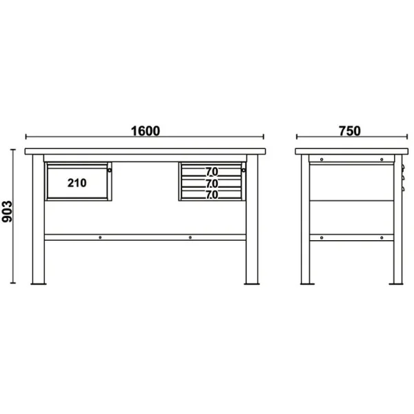Beta c58bc-w1,6 4c/o banco da lavoro piano 1,6 m in legno e 4 cassetti - dettaglio 2