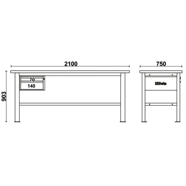 Beta c58bc-w2,1 2c/a banco da lavoro con piano in legno 2,1 m e 2 cassetti - dettaglio 2