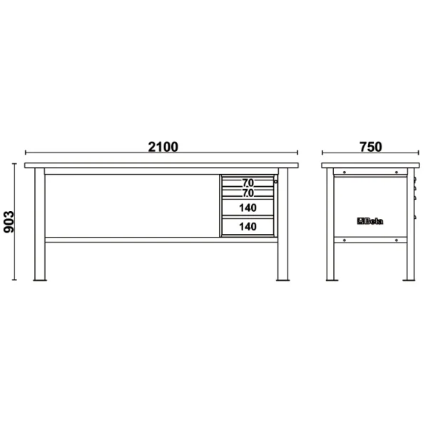 Beta c58bc-w2,1 4c/o banco da lavoro con piano in legno 2,1 m e 4 cassetti - dettaglio 2