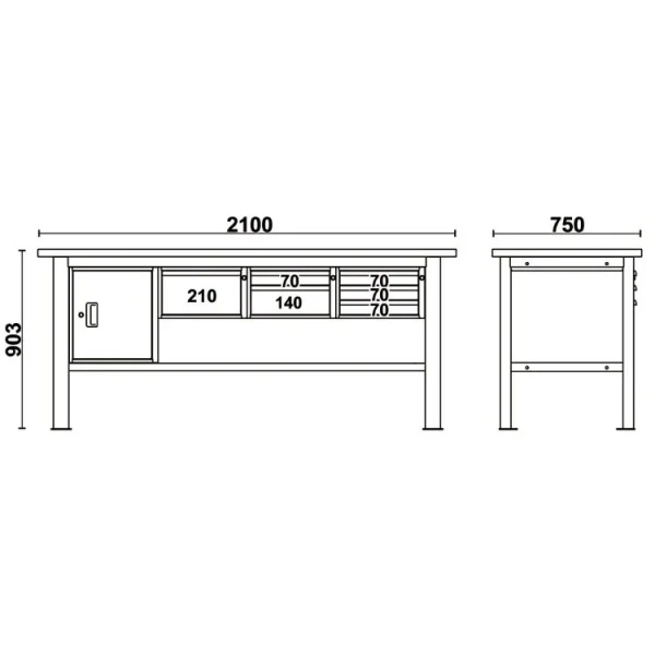 Beta c58bc-w2,1 6ca/o banco da lavoro con piano in legno 2,1 m cassetti e anta - dettaglio 2