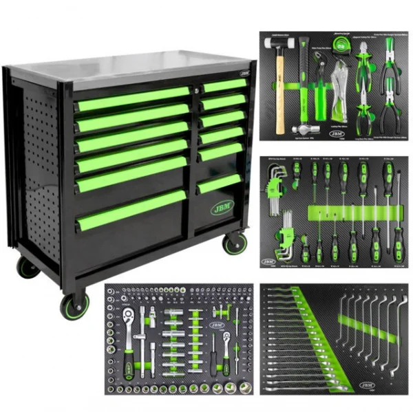 Jbm 53939 cassettiera con 12 cassetti verde con attrezzi - dettaglio 1