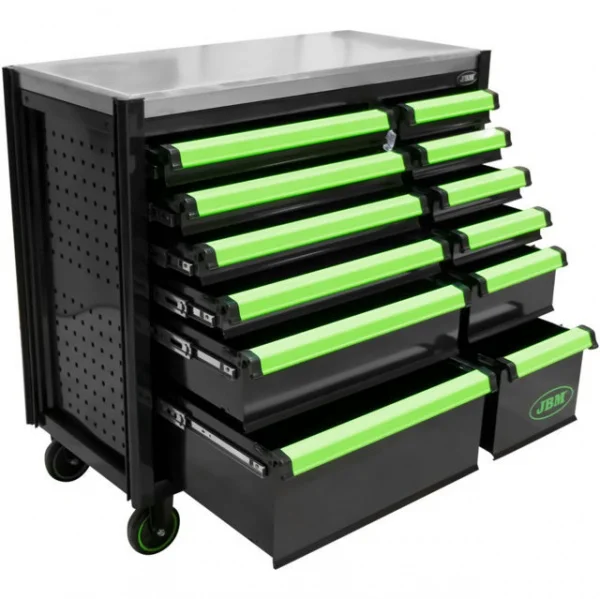 Jbm 53939 cassettiera con 12 cassetti verde con attrezzi - dettaglio 2
