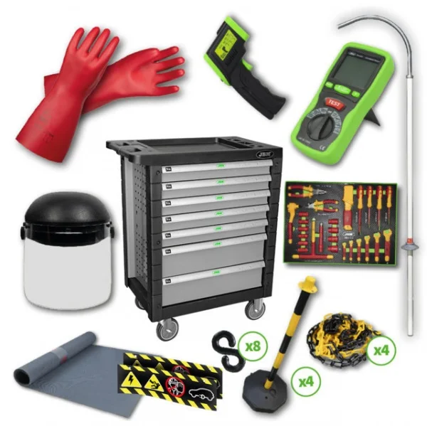 Jbm 54233 cassettiera 7 cassetti con assortimento riparazione veicoli elettrici - dettaglio 1