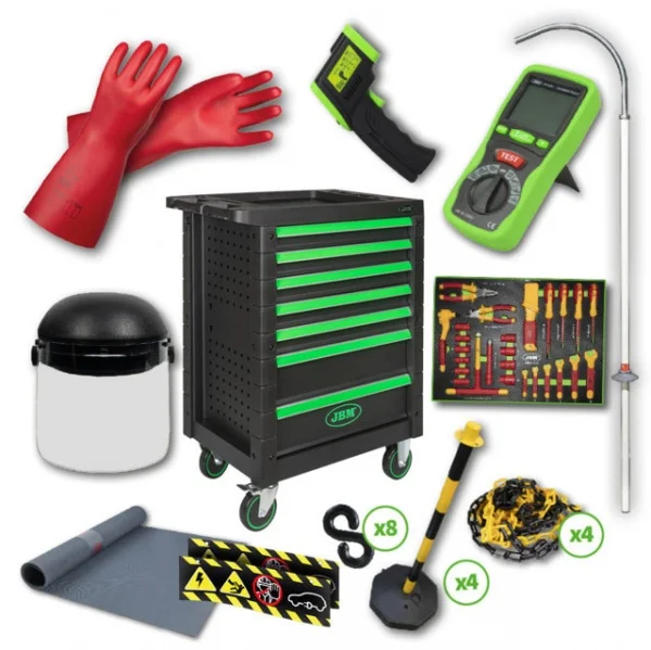 Jbm 54236 cassettiera 7 cassetti verde con assortimento riparazione veicoli elettrici - dettaglio 1