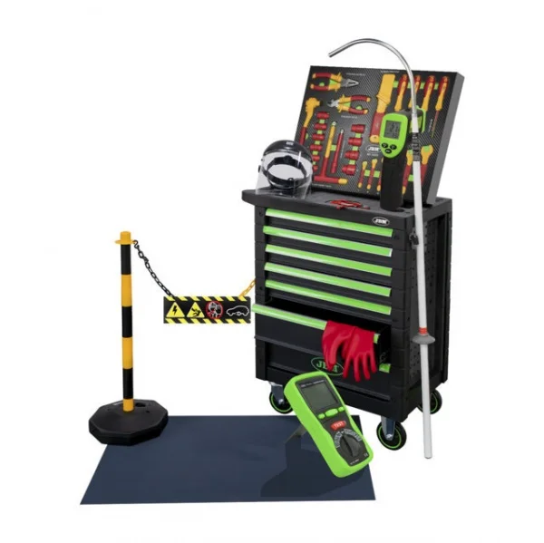 Jbm 54236 cassettiera 7 cassetti verde con assortimento riparazione veicoli elettrici - dettaglio 2