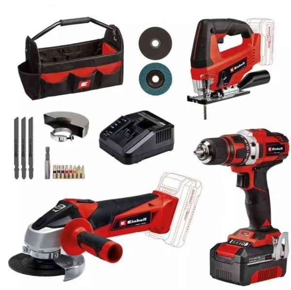 Einhell TE-TK 18/3 Li Kit (JS+CD+AG) Set smerigliatrice, trapano e seghetto a batteria 18 V