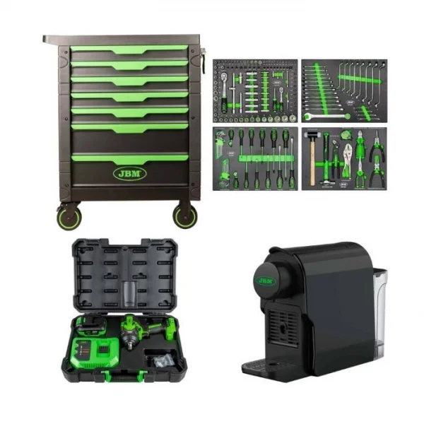 Jbm serie497e carrello 7 cassetti con 172 utensili e avvitatore a impulsi 1/2" 1000 nm a batteria - dettaglio 1