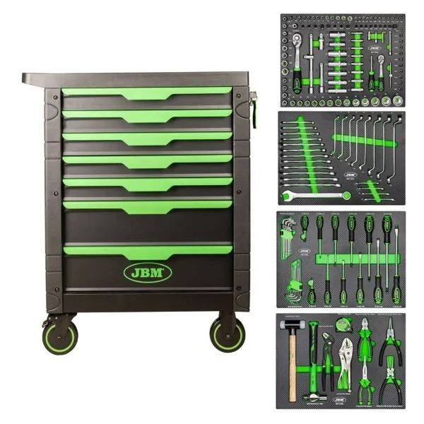 Jbm serie531 carrello 7 cassetti con 172 utensili e avvitatore a impulsi 1/2" a batteria - dettaglio 2