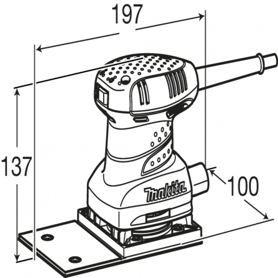 Disegno Levigatrice orbitale 200W Makita BO4566 mm. 100x164