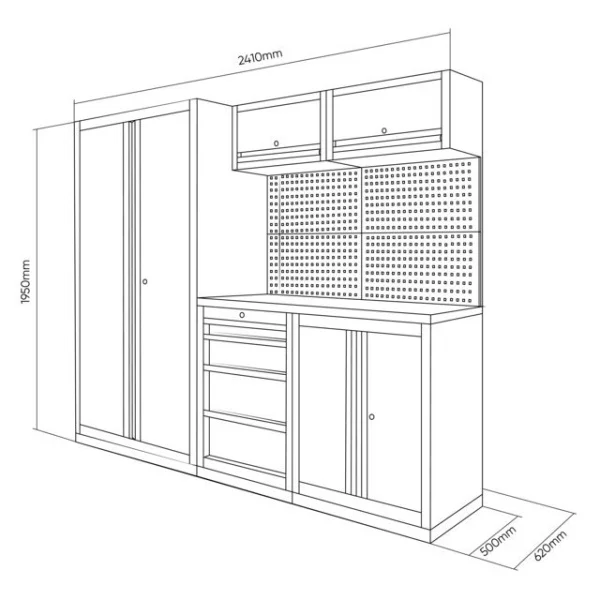Jbm composizione arredo officina con piano acciaio inox serie595 - dettaglio 2