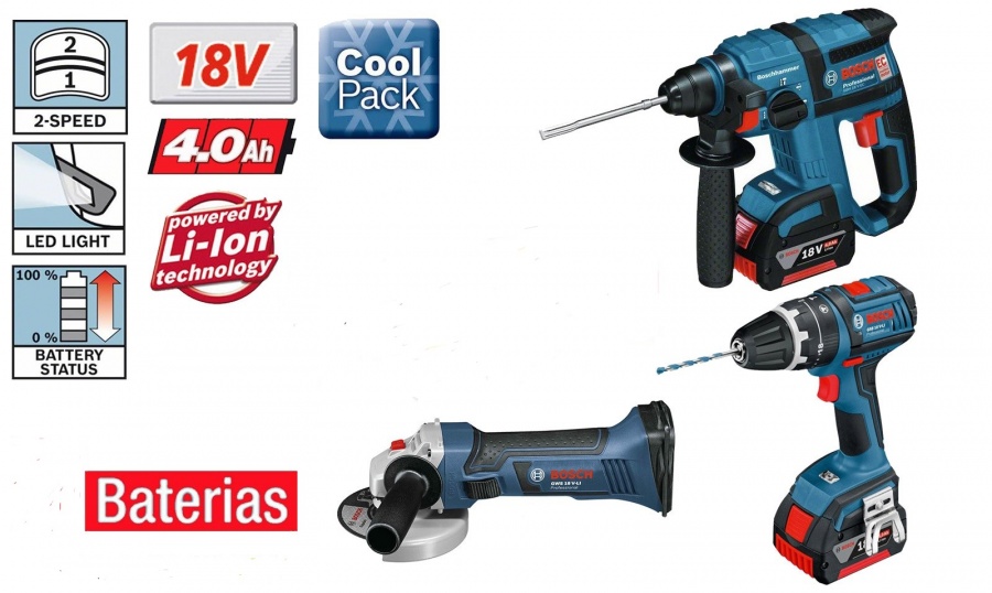 Kit elettroutensili Bosch 18 V GBH 18 V-EC + GSB 18 V-LI + GWS 18 V-LI