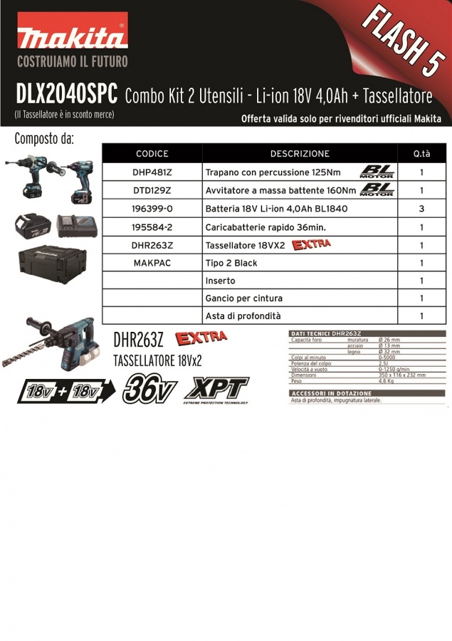 Scheda Kit 18v Makita DLX2040SPC