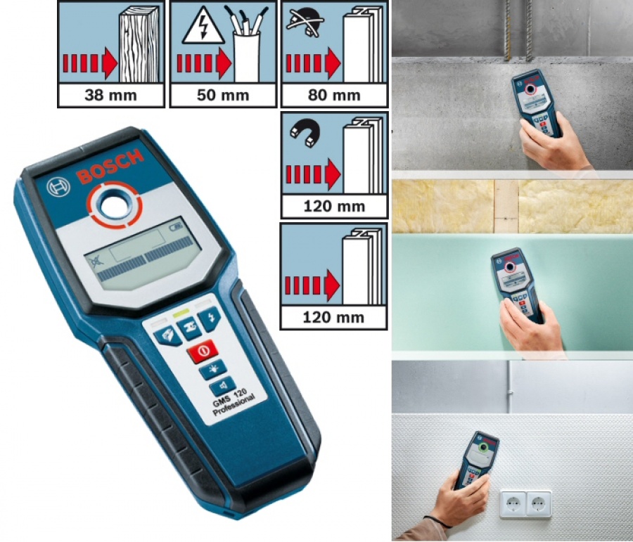 Лучший детектор проводки. Детектор скрытой проводки Bosch GMS 100. Детектор Bosch GMS 120. Бош 120 детектор проводки. Детектор проводки в стене бош 10.